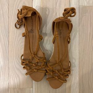 J. Crew Cognac Knot-Detail Lace-Up Suede Sandals